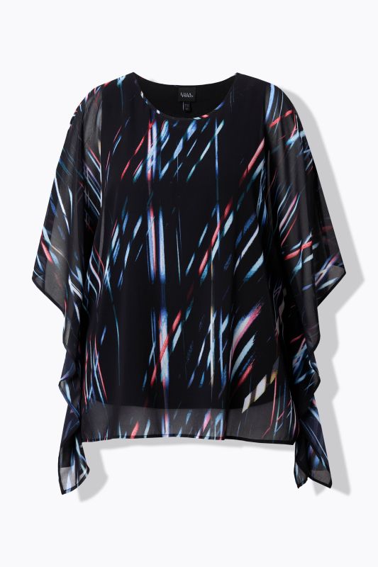 Tunique oversize en mousseline rayée, décolleté rond et manches 3/4