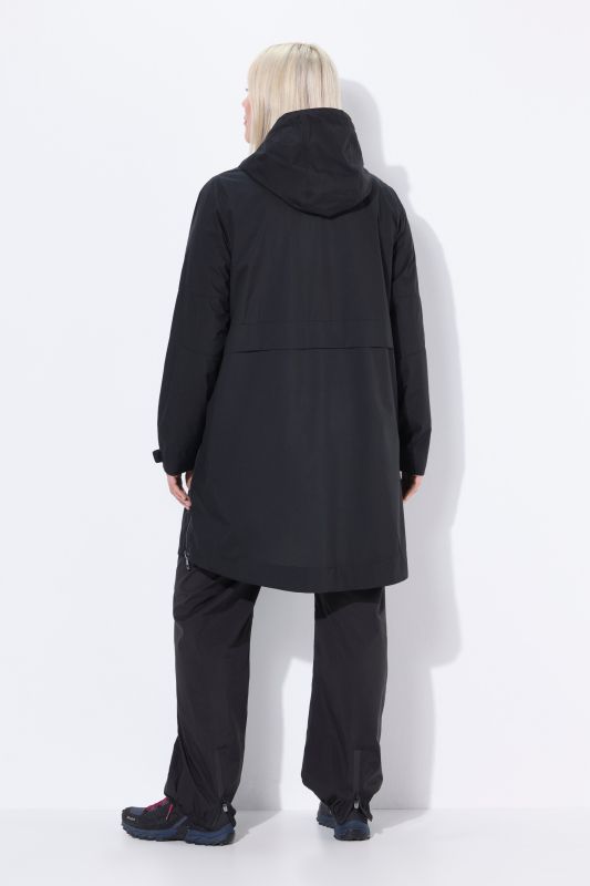 Veste de pluie imperméable, capuche et fermeture zippée de chaque côté, coupe évasée