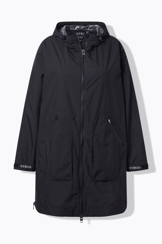 Veste de pluie imperméable, capuche et fermeture zippée de chaque côté, coupe évasée