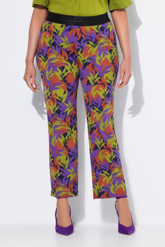 Pantalon Sienna en jersey motif feuilles, jambe étroite et taille élastique