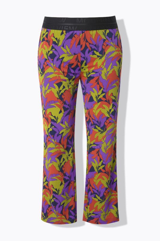 Pantalon Sienna en jersey motif feuilles, jambe étroite et taille élastique
