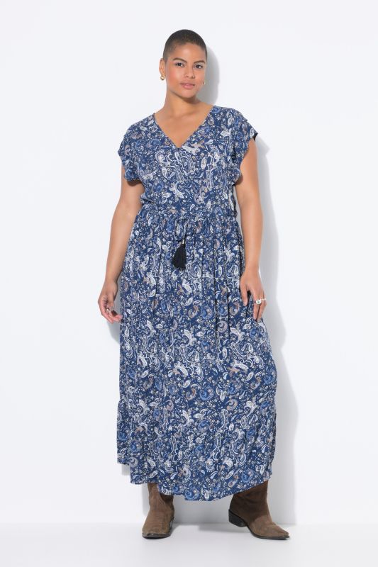 Robe maxi imprimé cachemire, cordon à nouer, coupe évasée