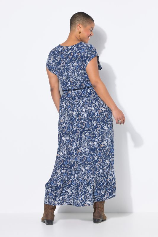 Robe maxi imprimé cachemire, cordon à nouer, coupe évasée