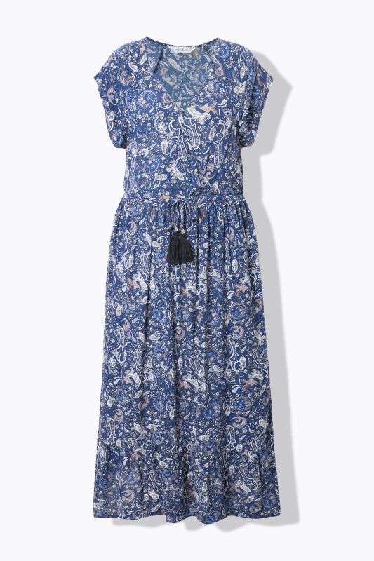 Robe maxi imprimé cachemire, cordon à nouer, coupe évasée