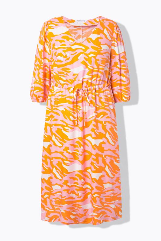 Robe midi manches 3/4, imprimé zébré coloré, coupe évasée