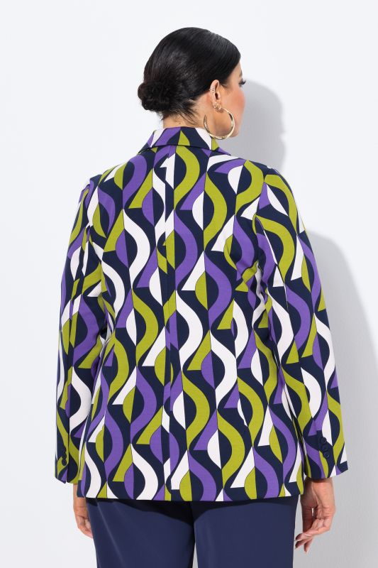 Blazer point de Rome, col à revers et motif graphique