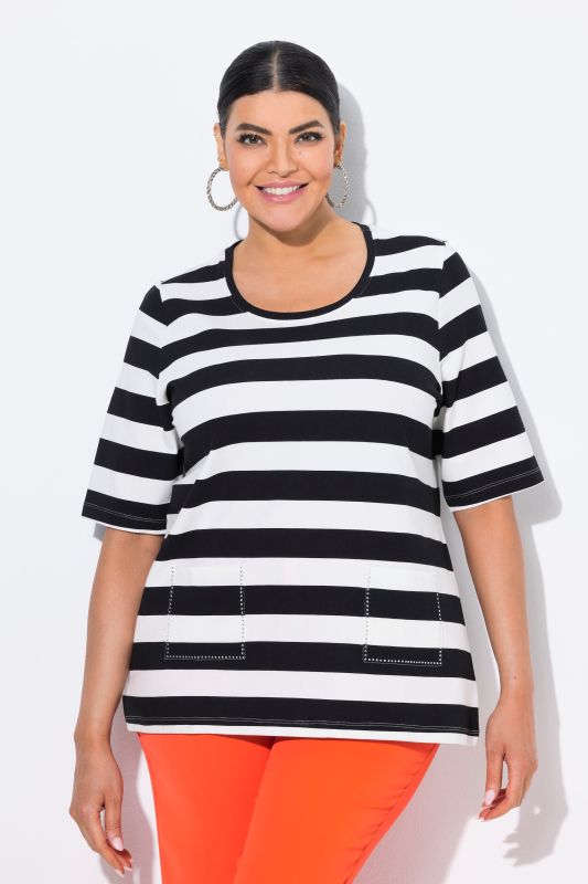 T-shirt rayé avec poches, décolleté rond et manches courtes, coupe Classic Fit