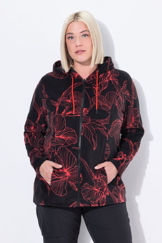Veste à capuche en polaire, motif floral et manches longues