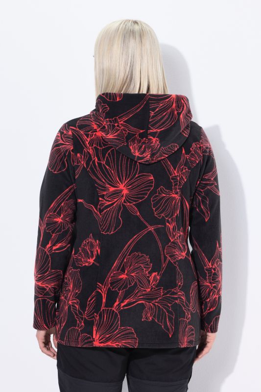 Veste à capuche en polaire, motif floral et manches longues