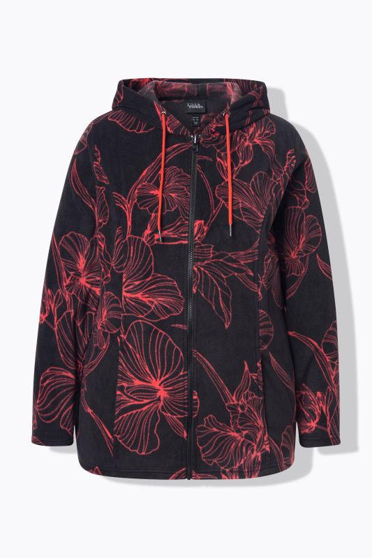 Veste à capuche en polaire, motif floral et manches longues