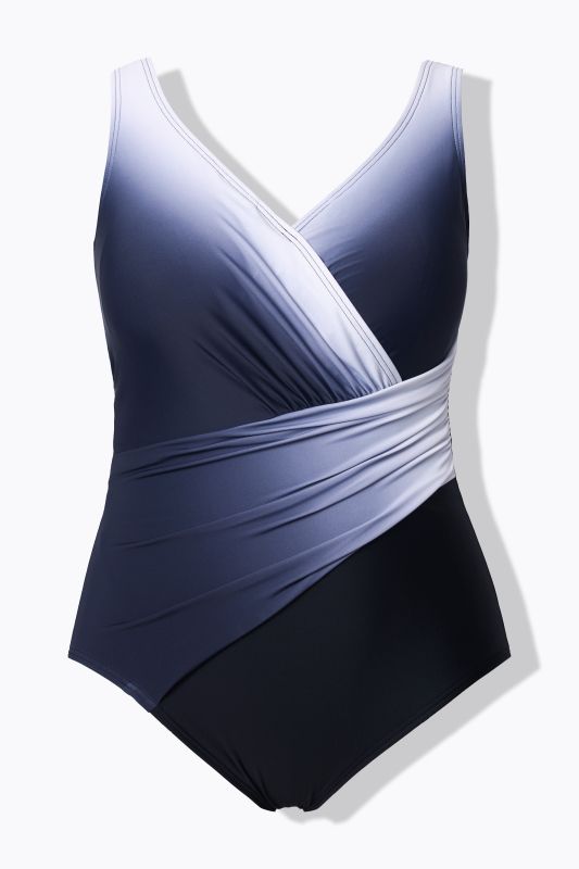 Maillot de bain avec dégradé de couleurs. Drapés et bonnets souples. Matière recyclée