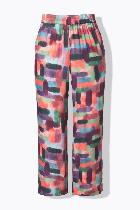 Pantalon en satin imprimé. Taille élastique et jambe large