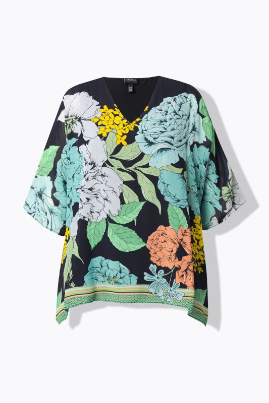 Blouse oversize en mousseline à fleurs. Encolure V et manches courtes