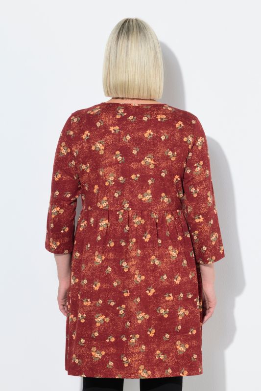 T-shirt long imprimé à pois, décolleté rond et manches 3/4, coupe évasée