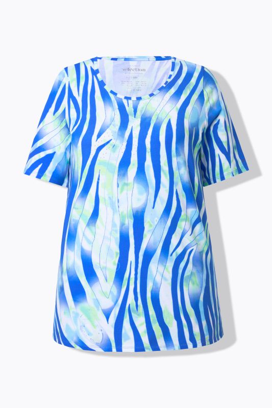 T-shirt motif zèbre, coupe évasée. Encolure ronde et manches courtes