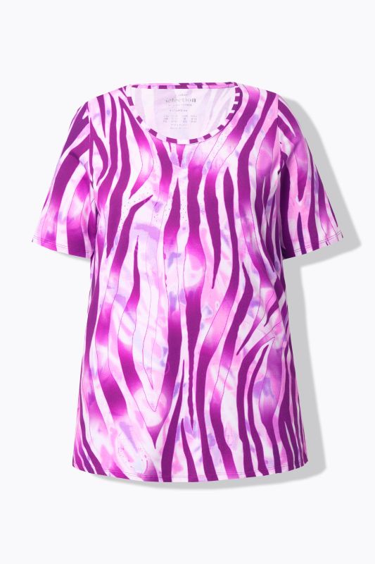 T-shirt motif zèbre, coupe évasée. Encolure ronde et manches courtes