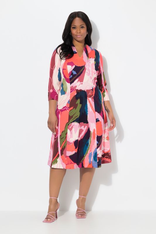 Robe midi point de Rome. Col calice et manches 3/4