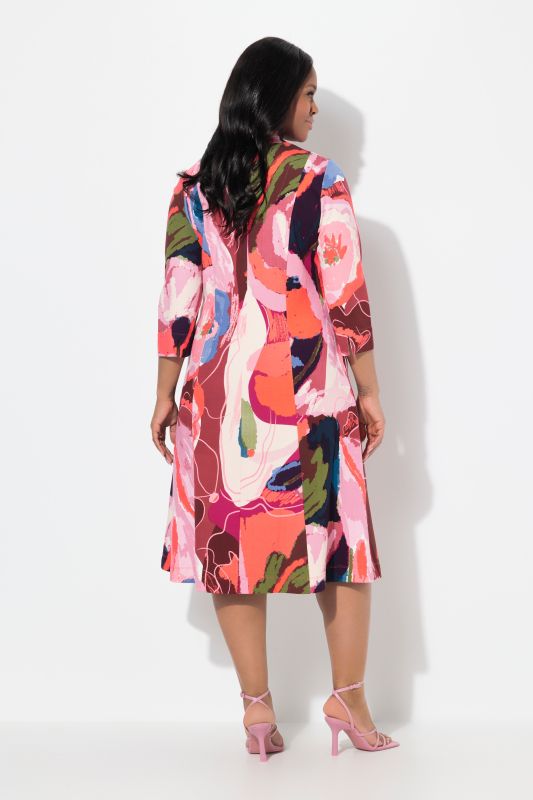 Robe midi point de Rome. Col calice et manches 3/4