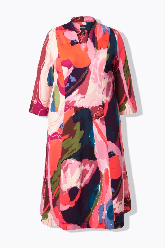 Robe midi point de Rome. Col calice et manches 3/4