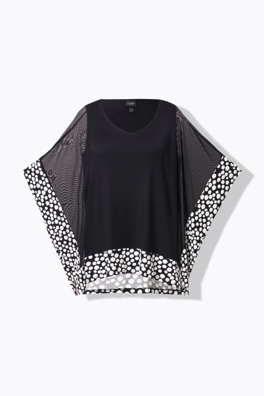 Blouse en mousseline, pois floqués. Col en V et manches 3/4
