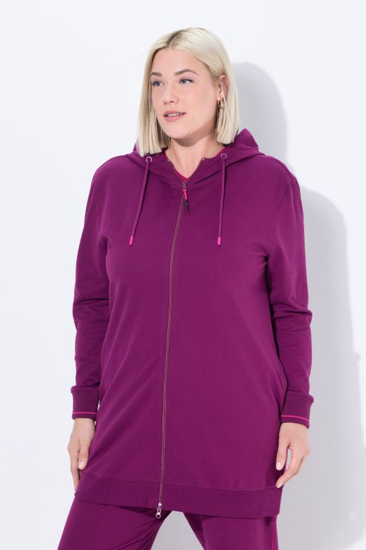 Veste oversize en molleton, passepoil fantaisie, capuche et fermeture à glissière à double sens