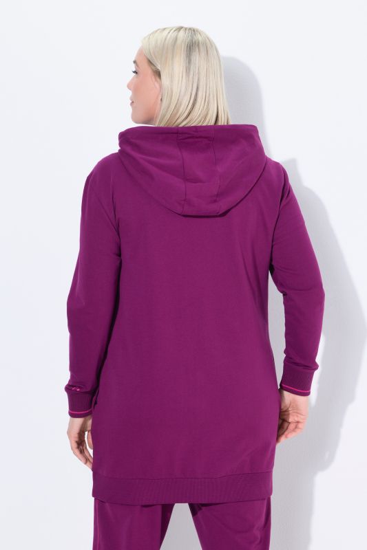 Veste oversize en molleton, passepoil fantaisie, capuche et fermeture à glissière à double sens