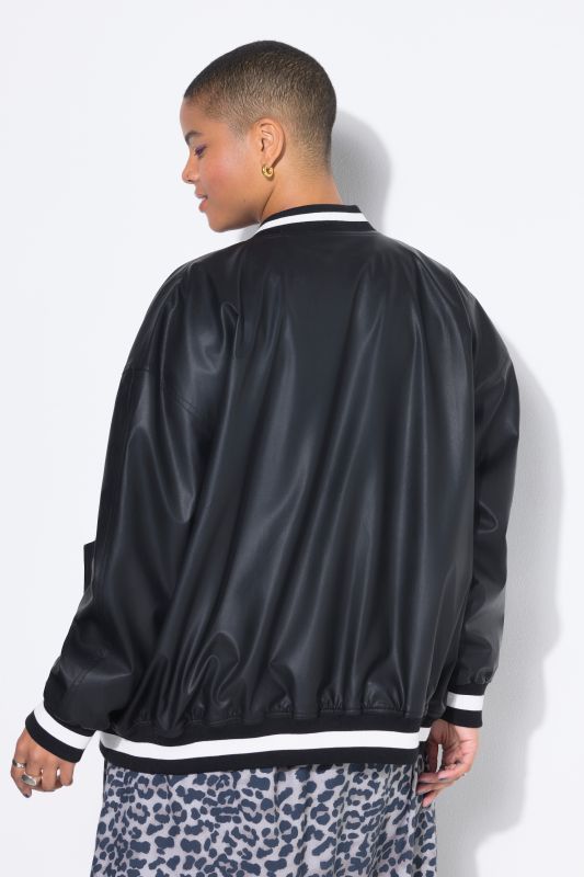 Veste en simili, style université américaine. Bords-côtes à rayures