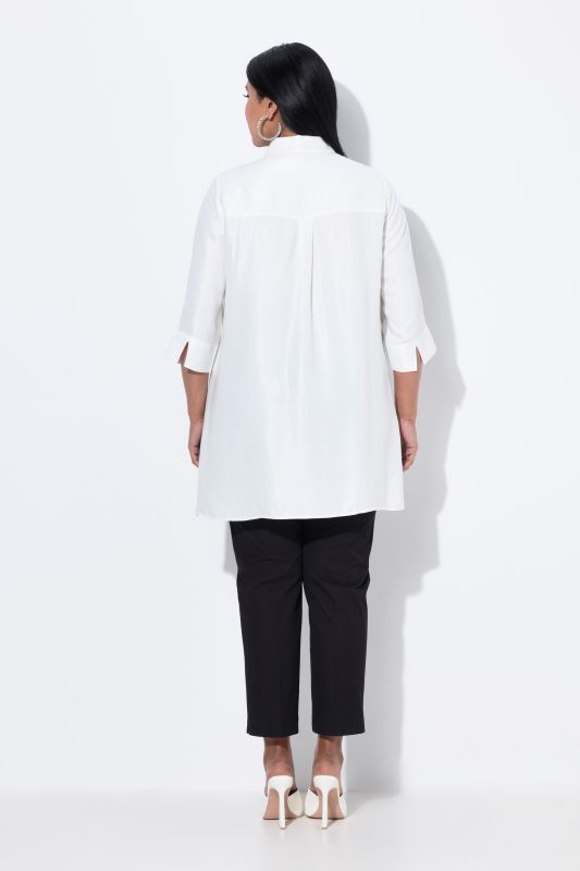 Chemisier coupe évasée, motif batik, col chemise et manches 3/4