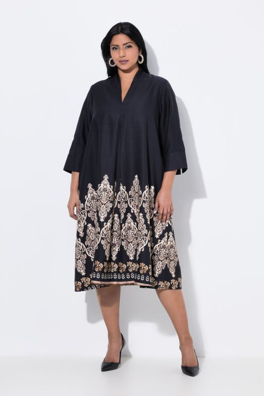 Robe midi en lyocell, coupe évasée, col calice et manches 3/4