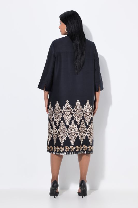 Robe midi en lyocell, coupe évasée, col calice et manches 3/4