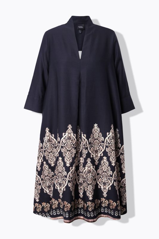 Robe midi en lyocell, coupe évasée, col calice et manches 3/4