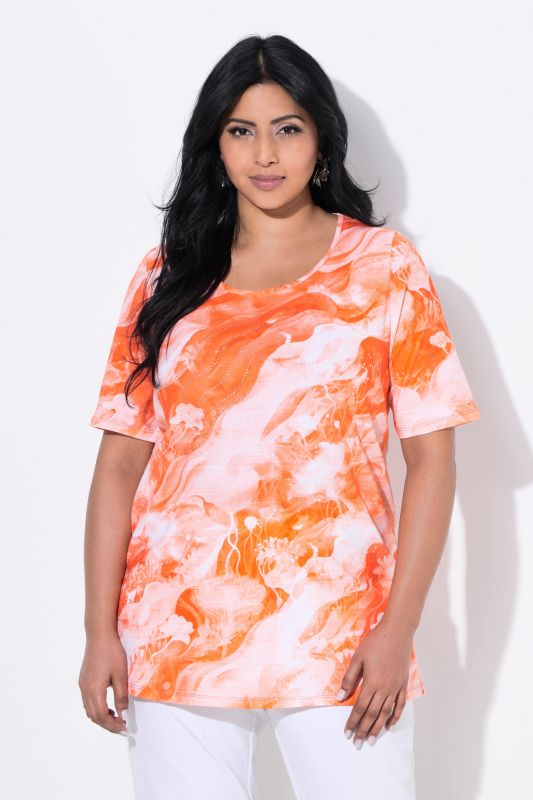 T-shirt en coton Pima, décolleté rond et manches courtes, coupe évasée
