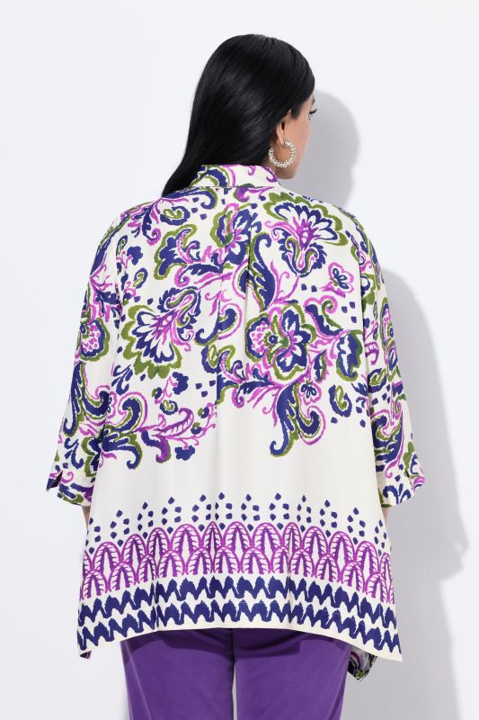 Chemisier coupe évasée, motif cachemire, col chemise et manches 3/4