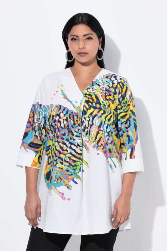 Tunique motif papillon, décolleté en V et manches 3/4