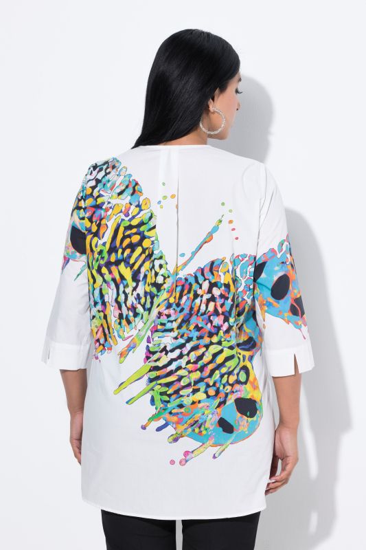 Tunique motif papillon, décolleté en V et manches 3/4