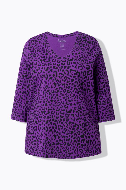 T-shirt, coupe évasée. Col en V et manches 3/4