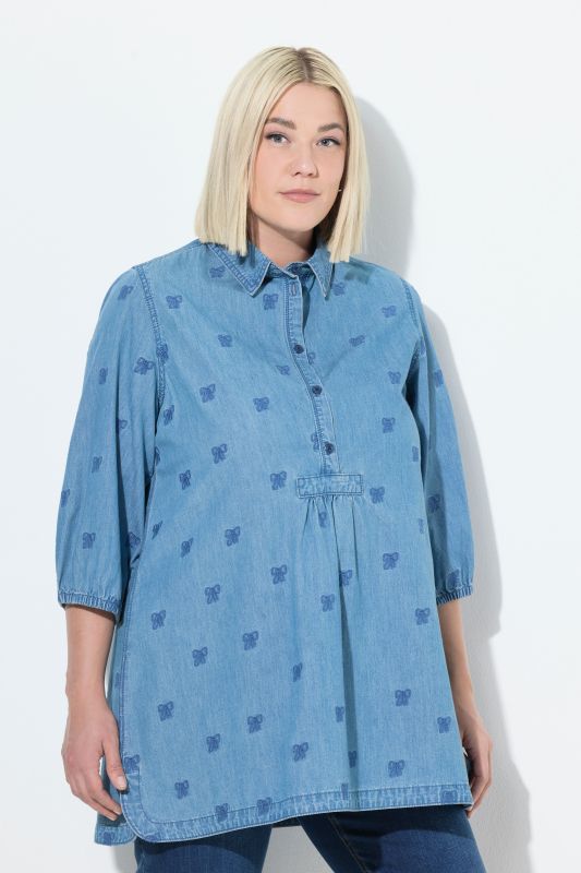 Blouse à manches 3/4 et col chemise, nœuds brodés
