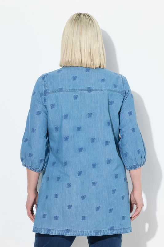 Blouse à manches 3/4 et col chemise, nœuds brodés