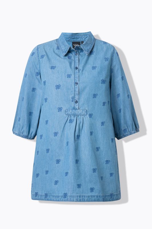 Blouse à manches 3/4 et col chemise, nœuds brodés