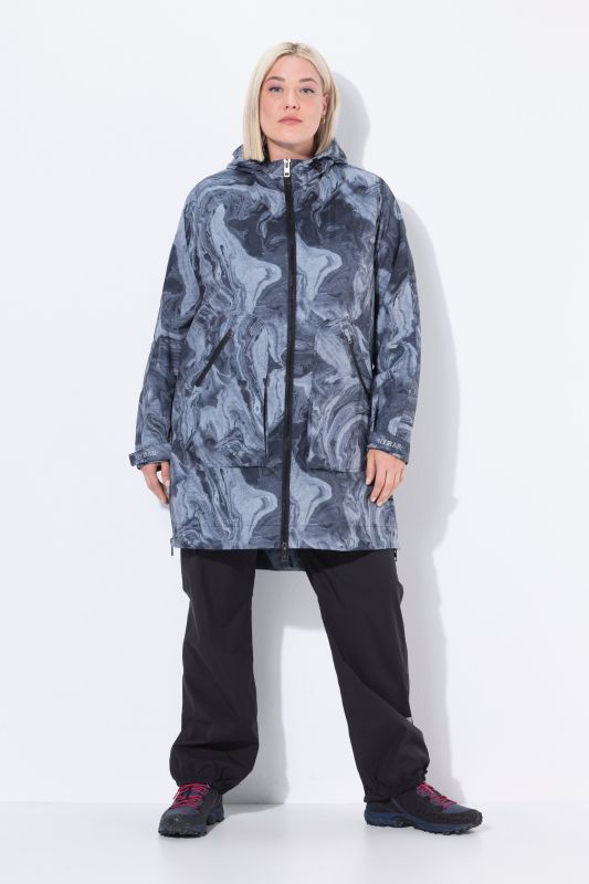Veste de pluie imperméable, capuche et fermeture zippée de chaque côté, coupe évasée