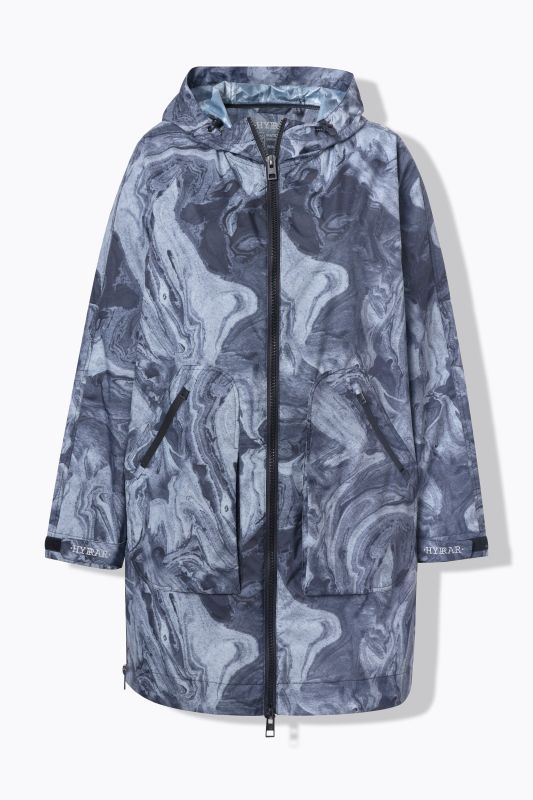 Veste de pluie imperméable, capuche et fermeture zippée de chaque côté, coupe évasée