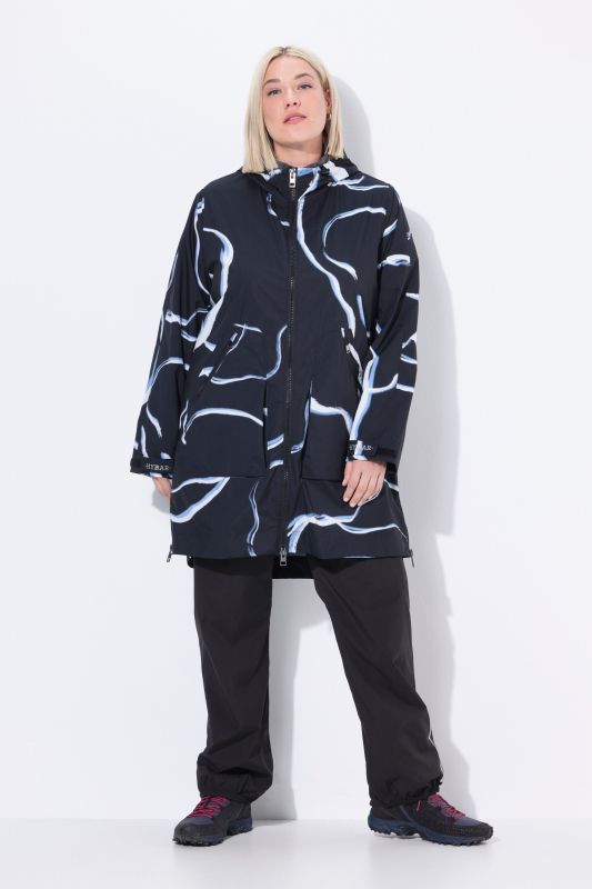 Veste de pluie imperméable, capuche et fermeture zippée de chaque côté, coupe évasée