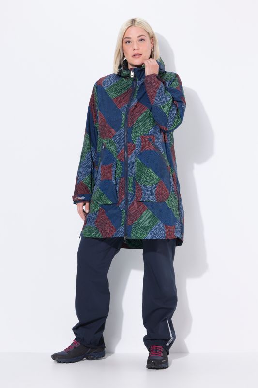 Veste de pluie imperméable, capuche et fermeture zippée de chaque côté, coupe évasée