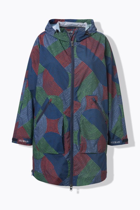 Veste de pluie imperméable, capuche et fermeture zippée de chaque côté, coupe évasée