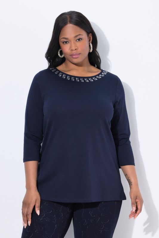 T-shirt en coton Pima, décolleté bateau et manches courtes, coupe évasée