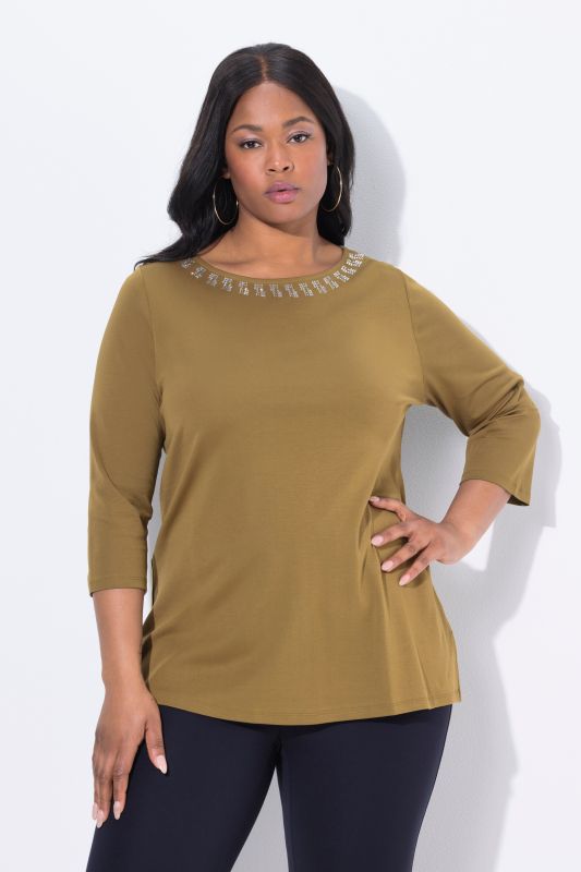 T-shirt en coton Pima, décolleté bateau et manches courtes, coupe évasée