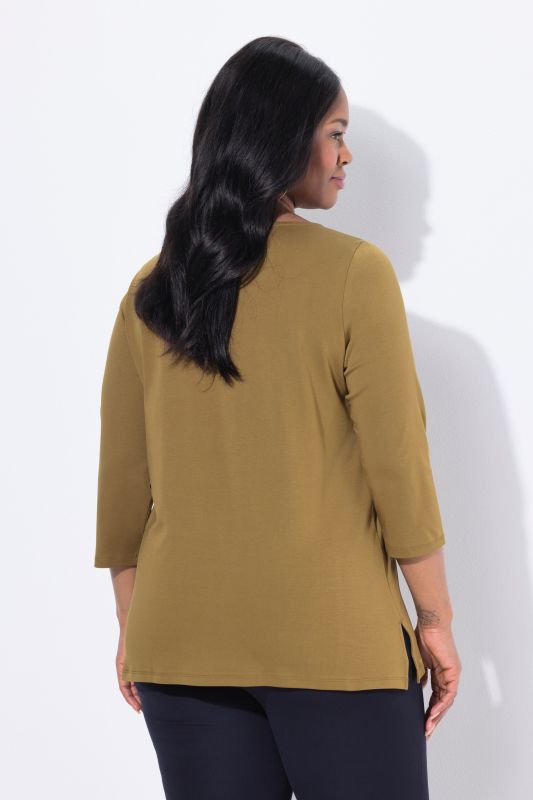 T-shirt en coton Pima, décolleté bateau et manches courtes, coupe évasée