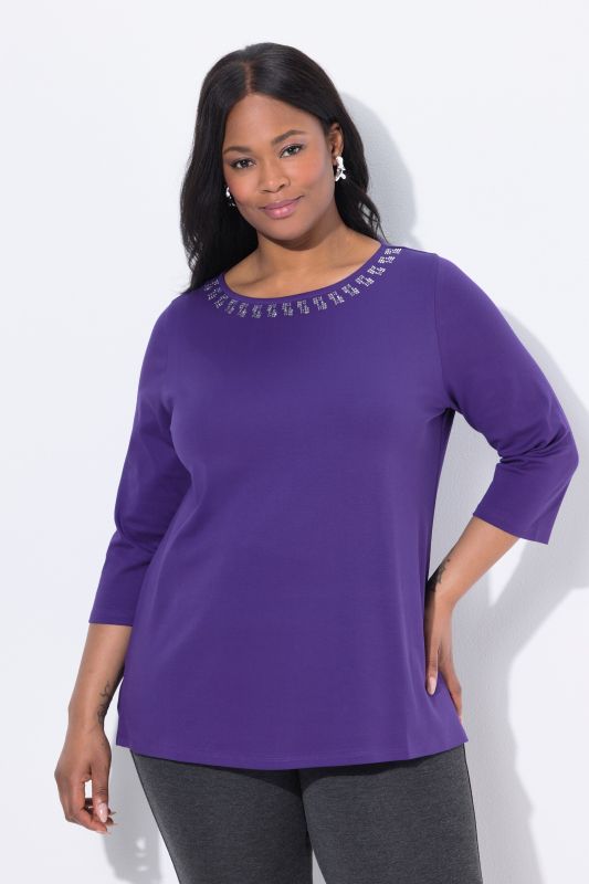 T-shirt en coton Pima, décolleté bateau et manches courtes, coupe évasée