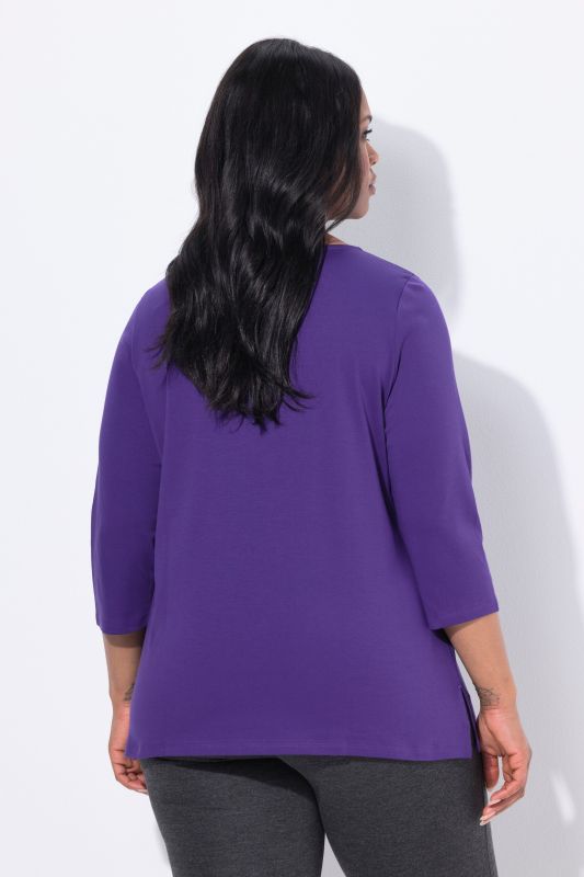 T-shirt en coton Pima, décolleté bateau et manches courtes, coupe évasée