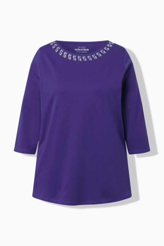 T-shirt en coton Pima, décolleté bateau et manches courtes, coupe évasée